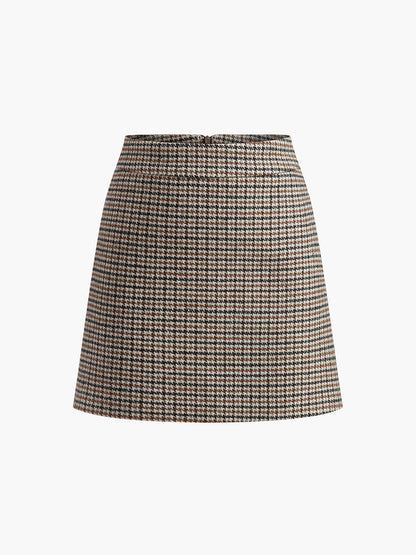 Houndstooth A-Line Mini Skirt