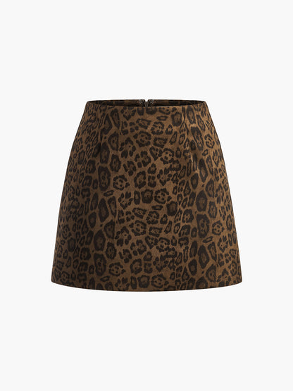 Leopard Printed Suede Skirt