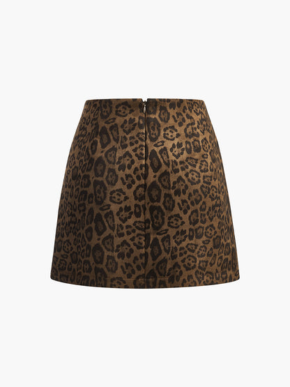 Leopard Printed Suede Skirt