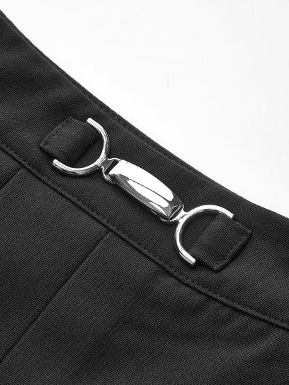 Metal-Belt Pleated Mini Skirt