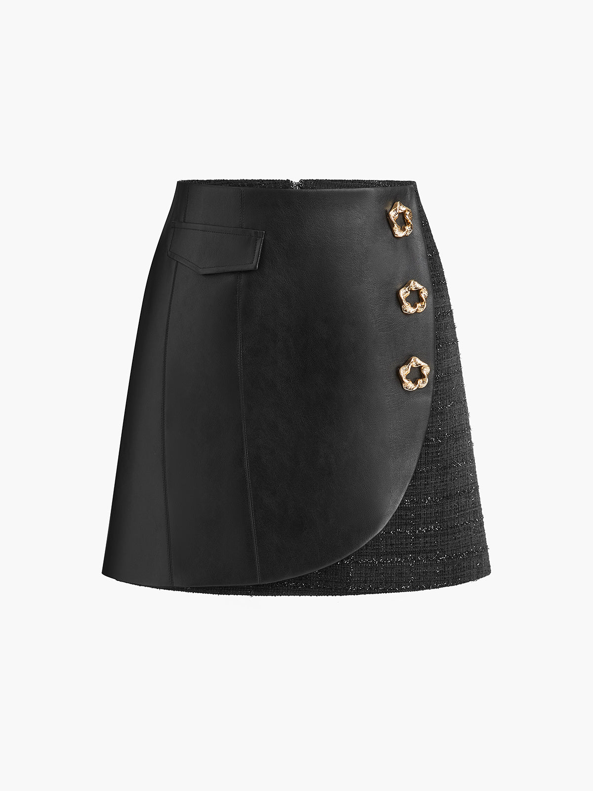 Floral Decor Faux Leather Panel Skirt