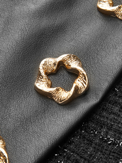 Floral Decor Faux Leather Panel Skirt