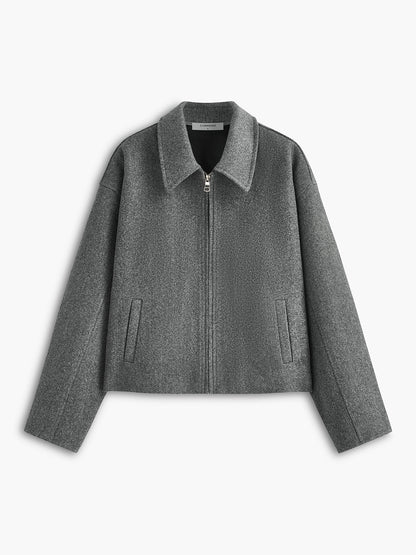 Plain Zipper Tweed Jacket