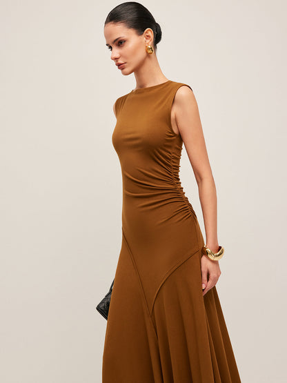 Asymmetrical Design Sleeveless Pleated Dress