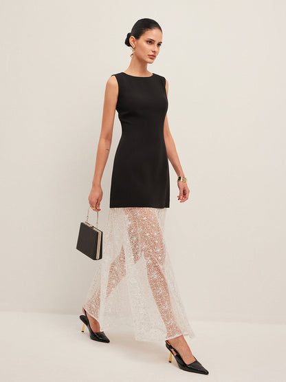 Sheer Lace Panel Sleeveless Dress