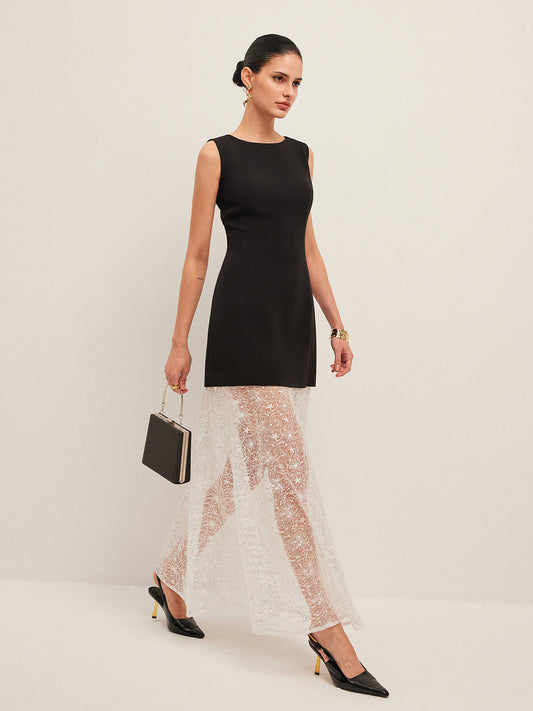 Sheer Lace Panel Sleeveless Dress
