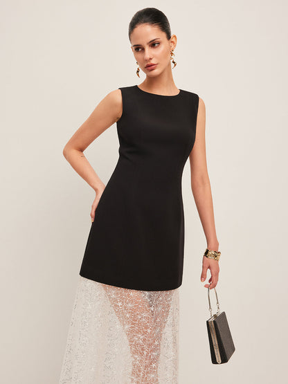 Sheer Lace Panel Sleeveless Dress