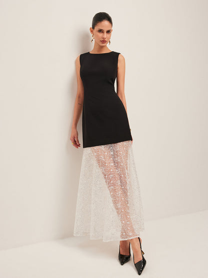 Sheer Lace Panel Sleeveless Dress