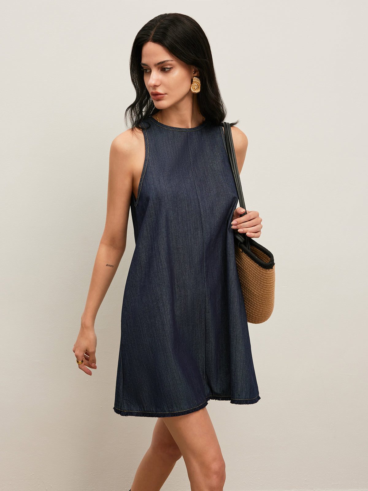 Back Tie Denim Dress