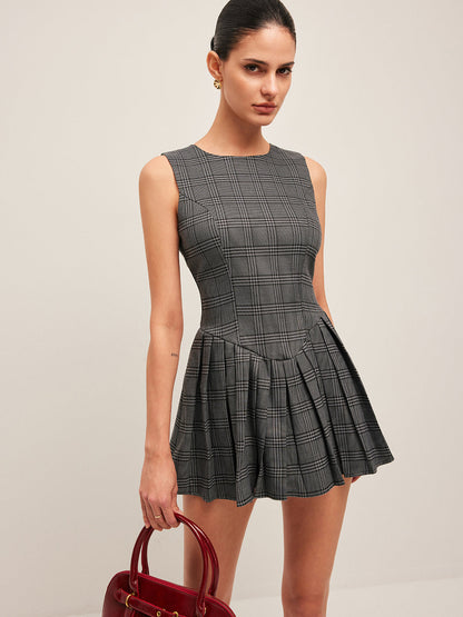 Plaid Pleated Sleeveless Dress