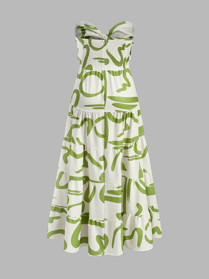 Twist Front Strapless Pleated Dress