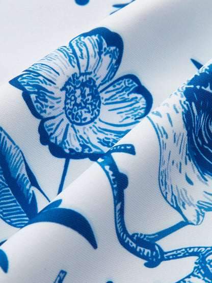 Bird Print V-Neck One-Piece Swimsuit