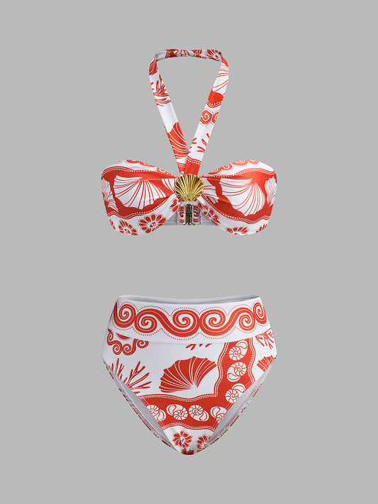 Halter Neck Print Bikini Set