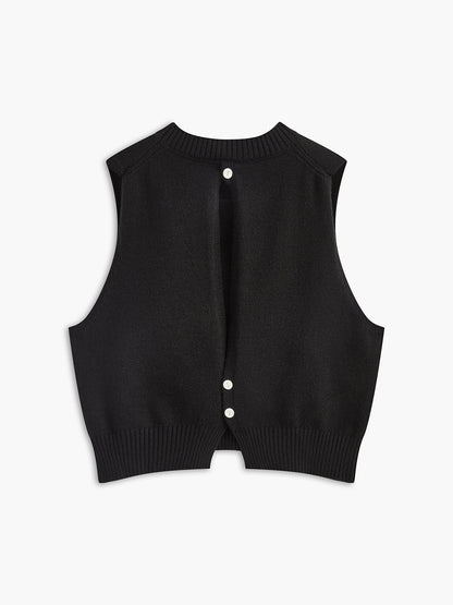 Floral Embellished Button-Back Knit Vest