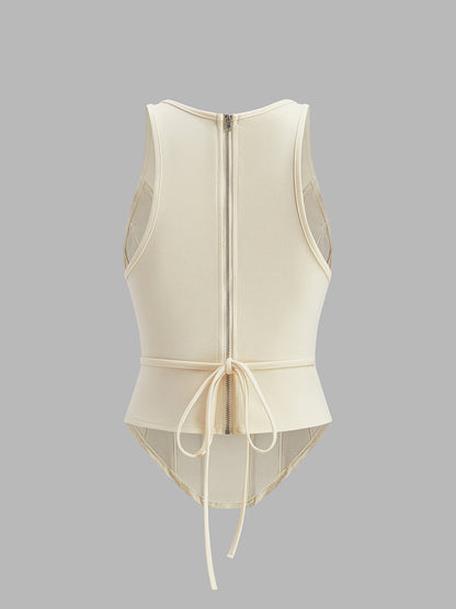 Sleeveless Tied Back Zipper Top