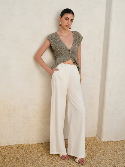 High-Waisted Wide-Leg Pants With Pockets