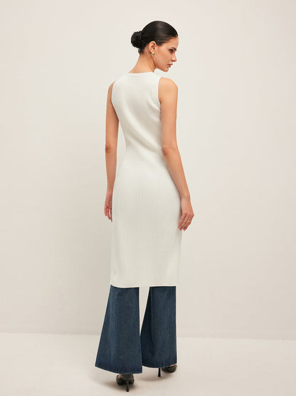 Button Detail Ribbed Dress