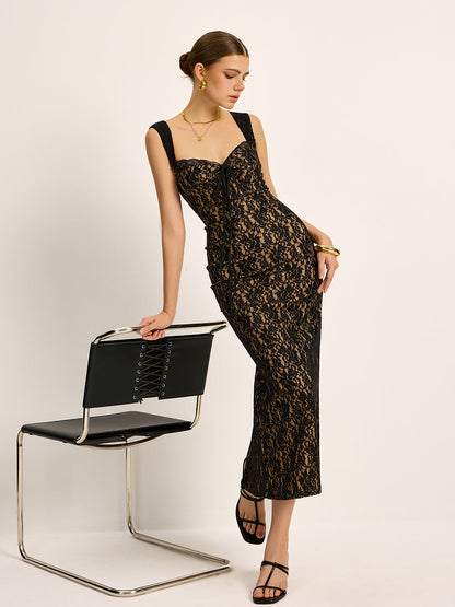 Lace Tie-Front Sleeveless Dress