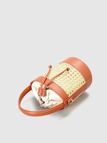 Rattan Accent Drawstring Bucket Bag