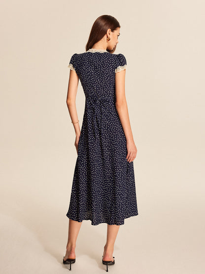 Polka Dot Lace-Trim Dress