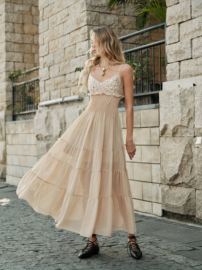 Semi-Sheer Embroidered Bustier Tiered Dress