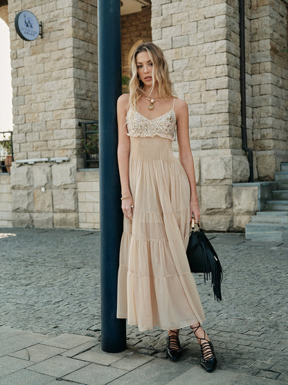 Semi-Sheer Embroidered Bustier Tiered Dress