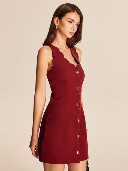 Button Detail Scalloped Cutout Dress