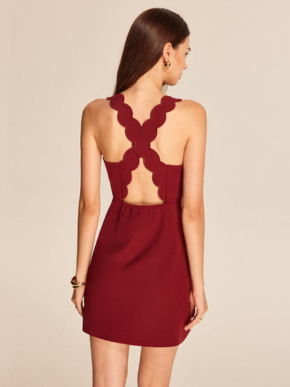 Button Detail Scalloped Cutout Dress