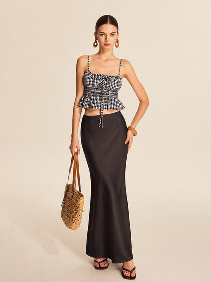 Smocked Peplum Gingham Cami Top