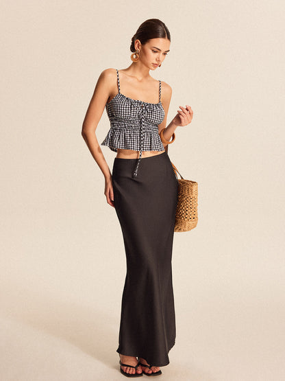 Smocked Peplum Gingham Cami Top