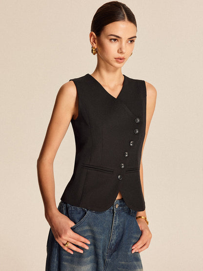 V-Neck Buttoned Vest