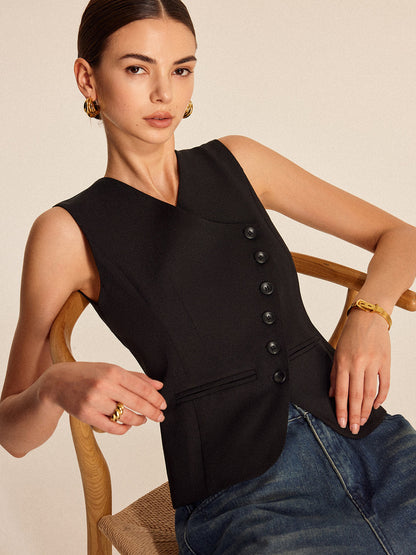 V-Neck Buttoned Vest
