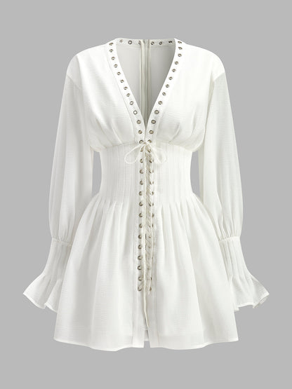 Lace-Up Front Semi-Sheer Dress