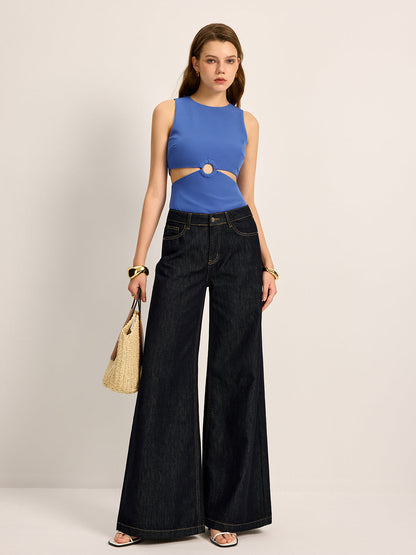 Cutout Detail Round Neck Top