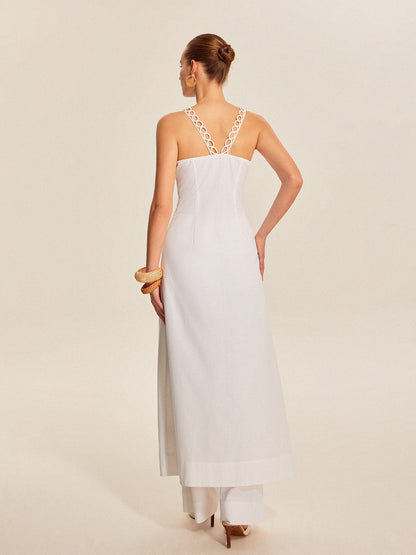 Hollow-Out Lace-Up V-Neck Top