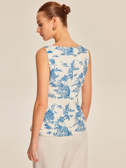 Printed Sleeveless Split Hem Vest
