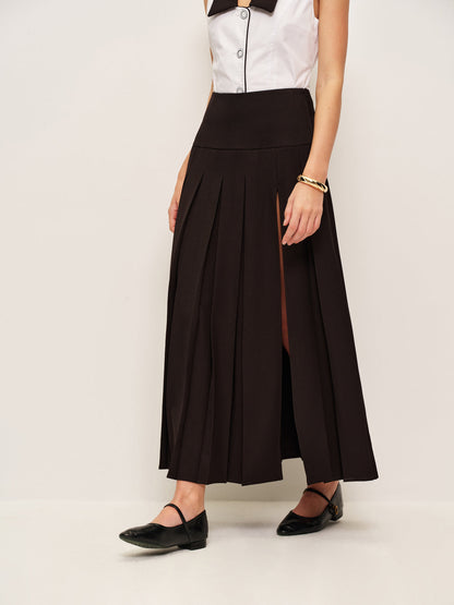 Pleated Split Skirt