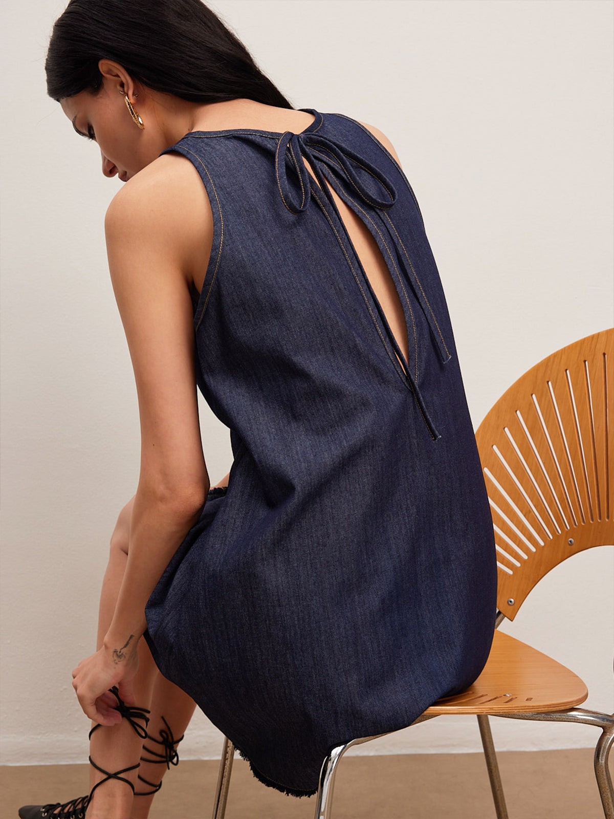 Back Tie Denim Dress