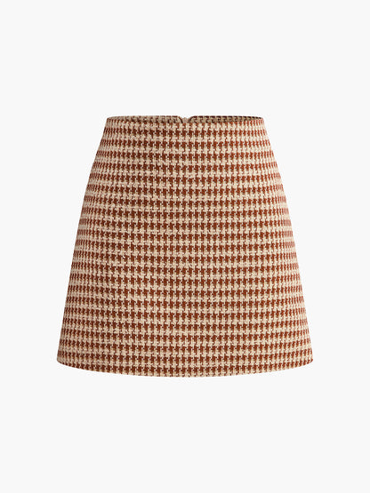 High-Waist Textured A-Line Zipper Skirt