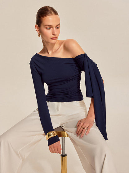Asymmetrical Draped Sleeve Top