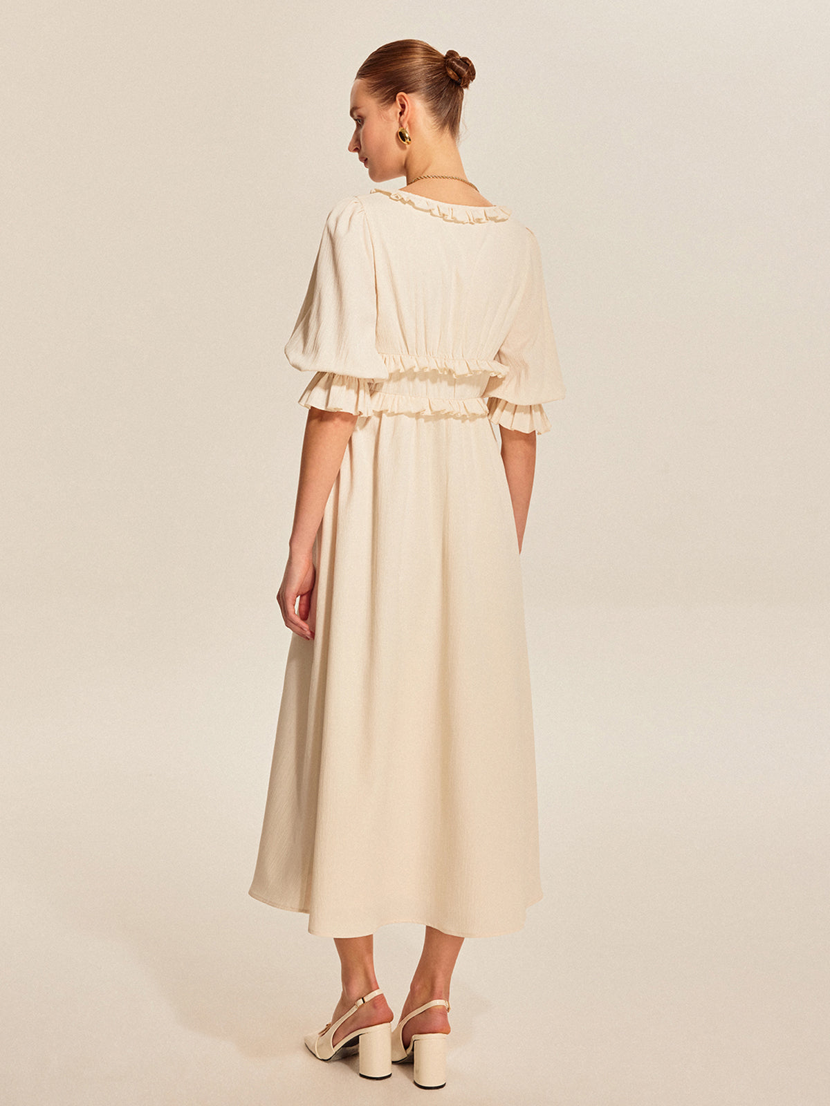 Ruffle Trim Drawstring Dress