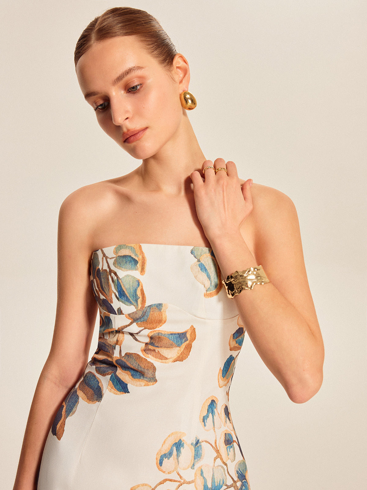 Floral Print Strapless Dress