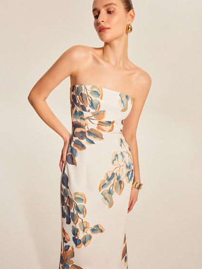 Floral Print Strapless Dress