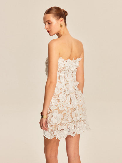 Strapless 3D Floral Lace Dress