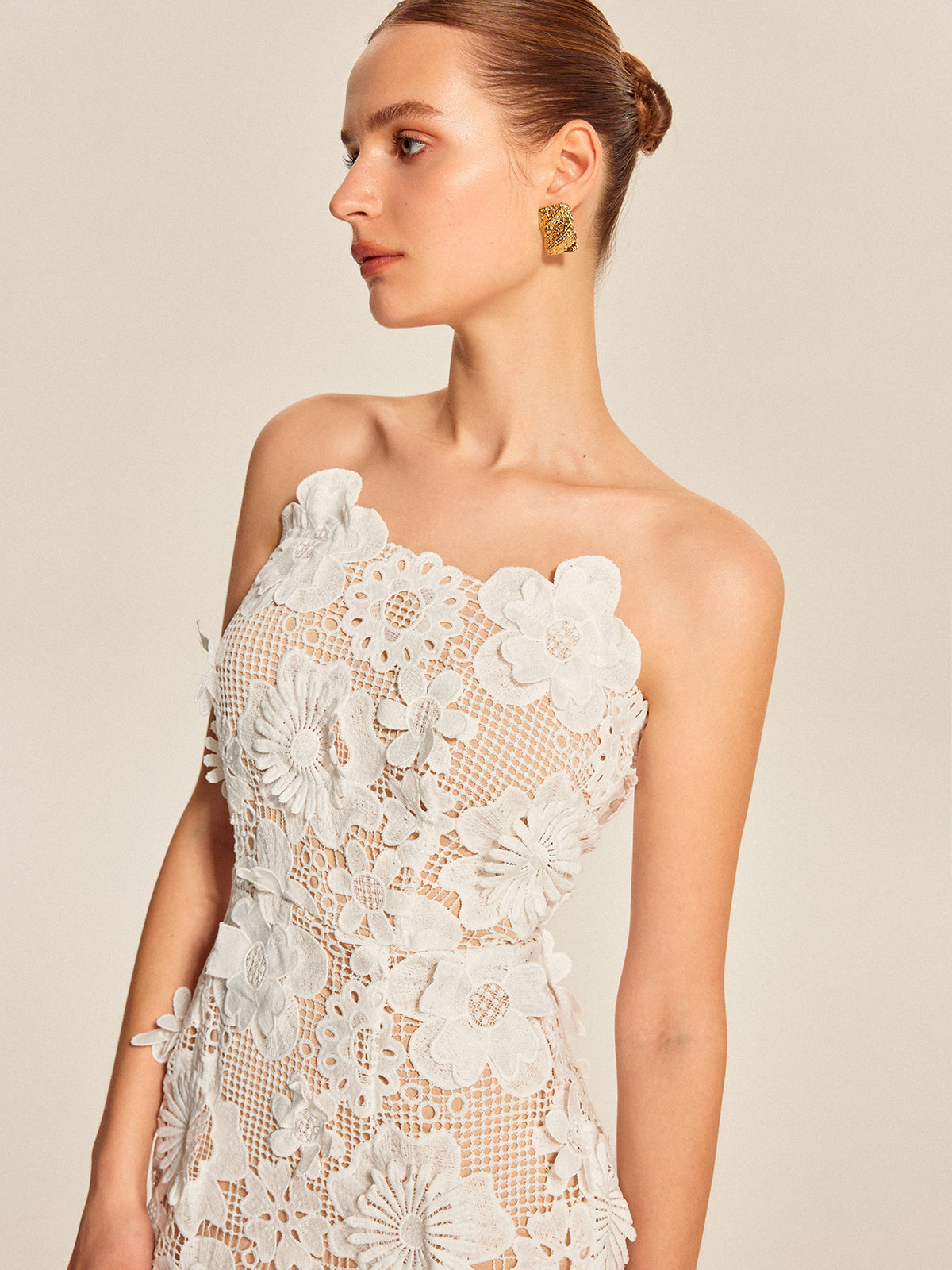 Strapless 3D Floral Lace Dress