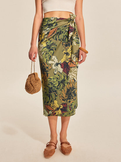 Tie Detail Floral Print Wrap Skirt