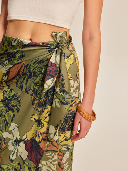 Tie Detail Floral Print Wrap Skirt
