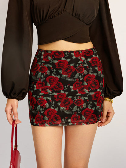 Floral Print Mesh Skirt