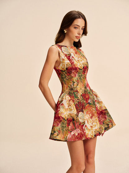 Floral Backless Flare Dress