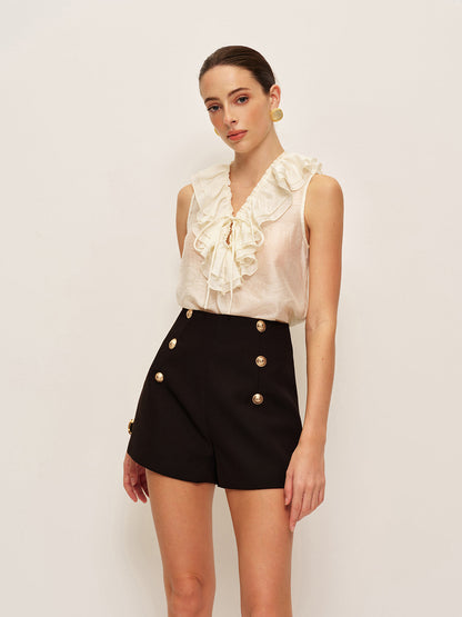 High-Waist Double-Breasted Button Shorts